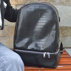 Sac à dos en cuir vegan tendance, sac de voyage en cuir de crocodile, sacs fourre-tout pour femmes et hommes - Product Image 5