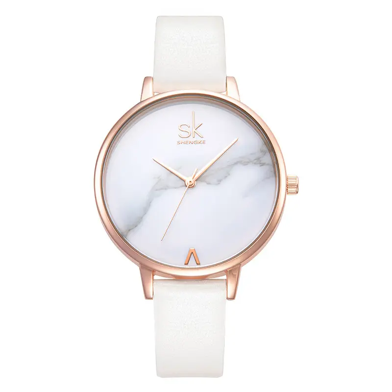 Shengke mode dames montres en cuir blanc femme étanche montre à Quartz femmes montre Reloj Mujer marbre cadran SK K0039L