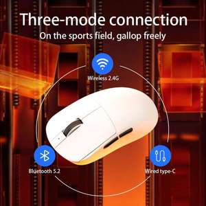 JOMAA แบบมีสาย +2.4G+BT เมาส์ออปติคอลตามหลักสรีรศาสตร์น้ำหนักเบาไร้สายชาร์จเกมเงียบเม้าส์ 6400 DPI เมาส์ปรับได้ - Product Image 3