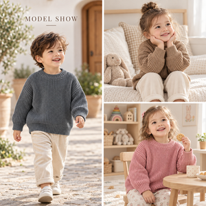 Maglioni per Bambini in <span class=keywords><strong>Cotone</strong></span> <span class=keywords><strong>Organico</strong></span> Lavorato a <span class=keywords><strong>Maglia</strong></span>, Caldi e Semplici, Taglie 3M-4T, Vendita Calda - Product Image 2