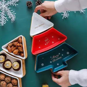 Creative Christmas Tree Shape Rotatable Candy Nuts Dry Fruits Ceramic Plate Snack Dishes Bowl Breakfast Tray Wedding Party