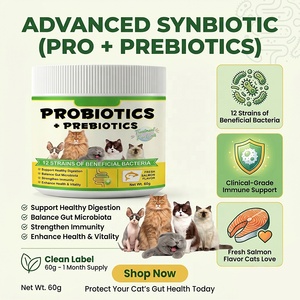 Probiotici e Prebiotici in Polvere per Gatti, 12 Ceppi, 60g, Gusto Salmone, Supporto Digestivo, Etichetta Pulita, GMP, OEM - Product Image 1