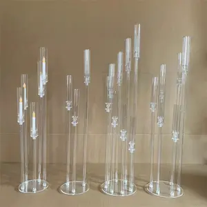 Candelabros altos de 9 cabezas, portavelas de pilar de palo acrílico para eventos, fiestas, bodas, centros de mesa, decoraciones de mesa