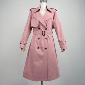 Manteau long élégant pour femme, <span class=keywords><strong>rose</strong></span>, style <span class=keywords><strong>trench</strong></span>, double boutonnage, ceinture ajustable, coupe classique. - Product Image 2