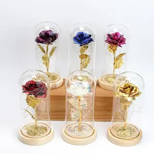 Flor artificial y seca chapada directa de fábrica, hoja de oro de 24K, Rosa Bou para regalo del Día de San Valentín 2024