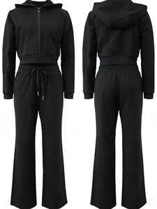 Set Due Pezzi Alxin con Logo Personalizzato <span class=keywords><strong>da</strong></span> <span class=keywords><strong>Donna</strong></span>: Tuta Sportiva Estiva Primaverile con Felpa Corta con Zip e Pantaloni <span class=keywords><strong>da</strong></span> Jogging - Product Image 5