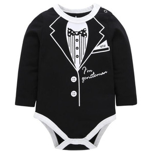 Vêtements d'été pour bébé garçon, style gentleman, imprimé en coton, manches courtes, barboteuse pour tout-petit - Product Image 2
