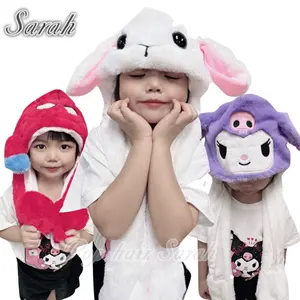 Chapeau de lapin en peluche mignon pour enfants, airbag, oreilles mobiles, fourrure de lapin, chapeau seau d'hiver pour femmes