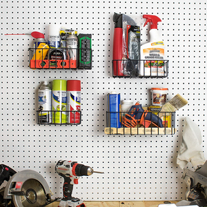 JH-Mech 100% Smooth Iron Electroplating Space Saving Garage Storage Supporter Hanging Laundry Wall Mount SlatWall <strong>Shelf</strong> <strong>Basket</strong> - Product Image 5