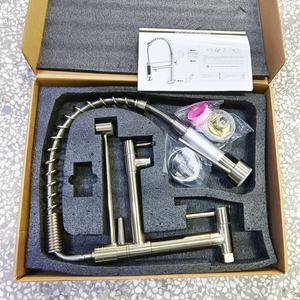 Robinet de cuisine moderne et luxueux, monocommande, double poignée, montage mural, acier inoxydable, laiton, finition polie, barre d'évier, maison - Product Image 3