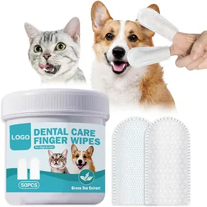 Logo kustom organik perawatan gigi hewan peliharaan plak jari tisu gigi untuk anjing & kucing