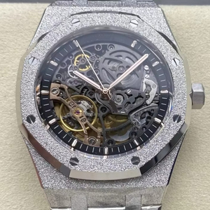 Montre mécanique squelette moderne pour homme, boîtier octogonal argenté givré, acier inoxydable ajouré, montre-bracelet de luxe - Product Image 1