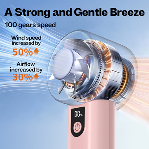 พัดลมมือถือแบบพกพา ชาร์จไฟได้ ความเร็วสูง พร้อมหน้าจอดิจิตอล แบตเตอรี่ 3000mAh ปรับความเร็วได้ 100 ระดับ เหมาะสำหรับการตั้งแคมป์และการเดินทาง - Product Image 2