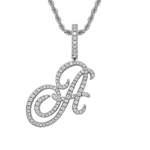 Collane con Pendente Hip-Hop SQ Stile Europeo Americano, Design a Lettere Corsive a Blocco, in Rame Placcato Oro 18K con Zirconi, per Discoteca e Nightclub - Product Image 6