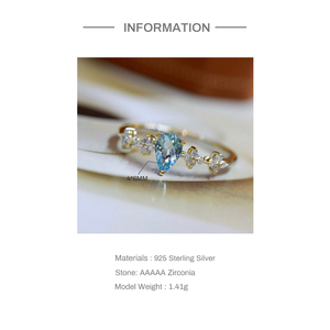 CANNER S925 Sterling <b>Silver</b> Sea Blue 5A Zircon <b>Ring</b> Women'S Light Luxury Flower Blue Water Drop Stone Finger <b>Ring</b> <b>Adjustable</b> - Product Image 3