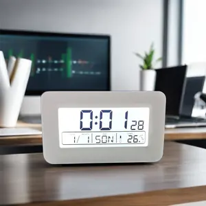 USB Powered Smart Table Clock Digital ABS Alarm Clock with LCD Display for Desktop Kitchen Living Room Office Made of Plastic