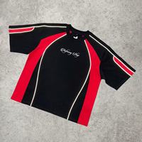 Ensemble survêtement homme Y2K personnalisé avec logo, blocs de couleur, bandes réfléchissantes, coupe ample, t-shirt patchwork et short Bermuda, streetwear épais