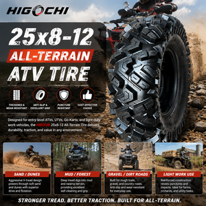 Pneu tout-terrain ATV authentique <span class=keywords><strong>25</strong></span>/8-<span class=keywords><strong>12</strong></span> 6PR sans chambre à air, pneu avant pour <span class=keywords><strong>quad</strong></span>, compatible avec jante de <span class=keywords><strong>12</strong></span> pouces, pour boue, sable et sentiers - Product Image 1