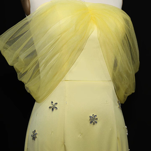 Vestido de Noche Amarillo Jancember LSZ018, Vestido de Gala con Hombros Descubiertos, Vestido de Tul para Fiesta de Matrimonio - Product Image 5