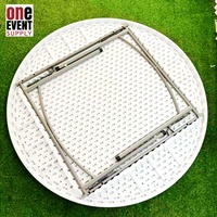 Table ronde pliable en résine plastique blanche de haute qualité, populaire pour les banquets, les fêtes, les mariages, les restaurants, portable