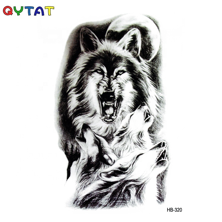 JUSTFOX Temporäres Tattoo Wolf Mit Federn – Klebetattoo, Wasserfest, Hält 4–6 Tage, 21x14,5cm Bogen