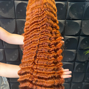 Ham Vientame saç lüks peruk tedarikçisi zencefil renkli tutkalsız peruk İnsan saç ön koparıp HD dantel Frontal derin dalga 40 inç peruk - Product Image 2