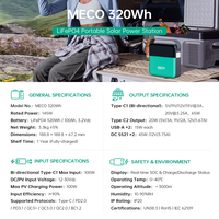 MECO 320Wh Station d'alimentation portable de secours LiFePO4 145W Type C 65W USB 15W pour camping en extérieur, camping-car et situations d'urgence