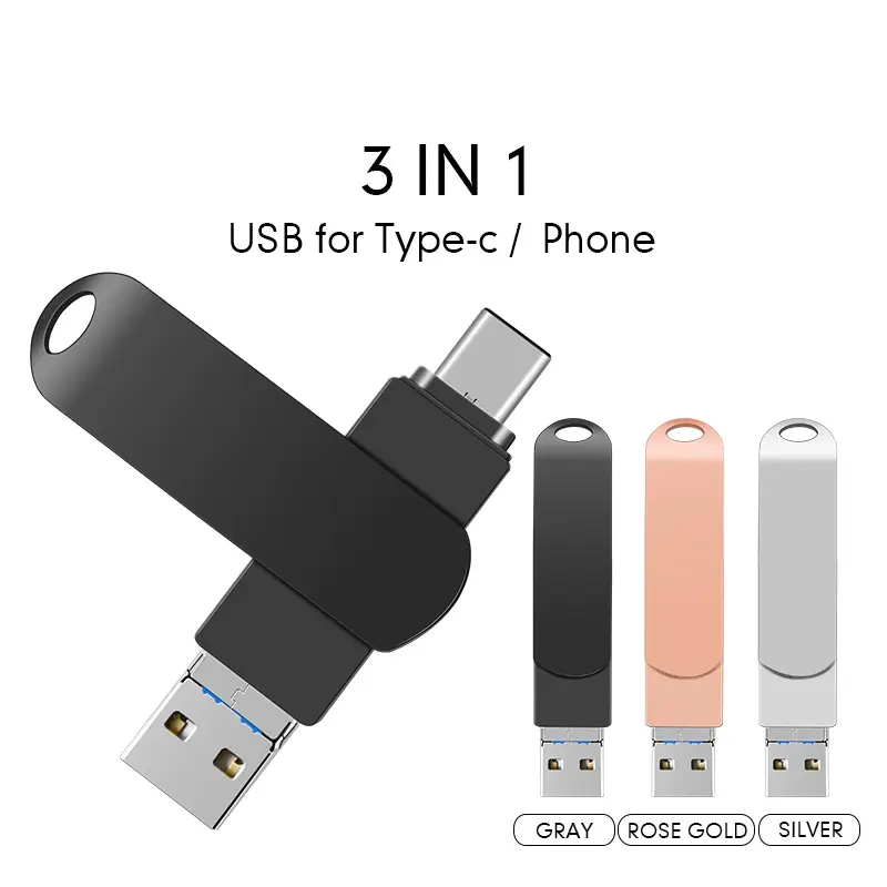 USB Flash Drive Otg 3 dalam 1, 2.0 3.0, U Stick 16Gb 32Gb 64gb 128gb 256 untuk ponsel tipe c kustom Pen Drive pengiriman cepat