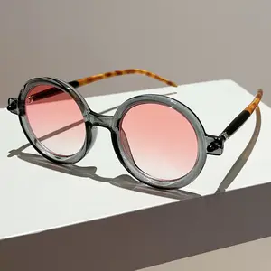 2024 रेट्रो ग्रे गुलाबी ओवरसाइज़्ड गोल धूप का चश्मा महिला ब्रांड डिजाइनर ट्रेंडी शाइनी सर्कल फ़्रेम पुरुष चश्मा सादा धूप का चश्मा
