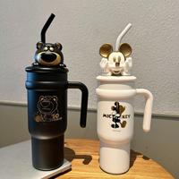 Gobelet Isotherme Thermos à Café en Acier Inoxydable Dessin Animé pour Filles, Bouteille d'Eau avec Paille