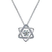 Collier en argent sterling S925 avec pendentif étoile à six branches en moissanite et pierre mobile, chaîne de clavicule tendance, bijoux