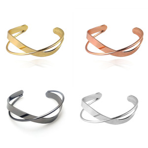 Bracelet ouvert asymétrique plissé géométrique style métallique, simple, élégant, de niche, à la mode - Product Image 1