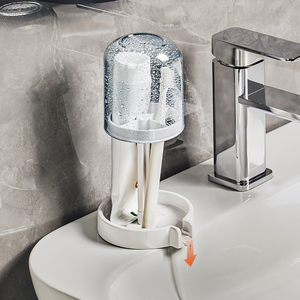 Conjunto Criativo para Banheiro com Copo Plástico de Dupla Utilização para Estudantes, Suporte Simples para Escova de Dentes e Copo para Enxaguante Bucal - Product Image 1