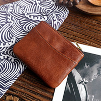 Porte-monnaie vintage en cuir véritable avec fermeture éclair, porte-cartes en forme de L, fermeture éclair, clou en laiton en forme de fleur, petite pochette
