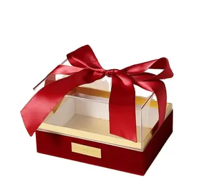 Vente chaude Usine Stock Transparent Acrylique Fleur Cadeau Boîte De Luxe Velours Boîte D'emballage