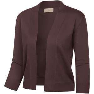 Women's Long Sleeve Coild Color Shrug <strong>Bolero</strong> Open Front Cotton Knitted <strong>Cardigan</strong> - Product Image 5