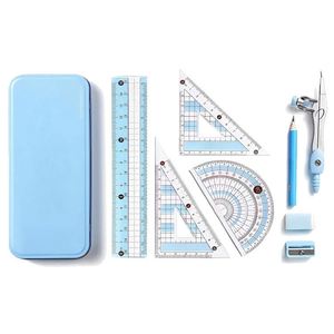 Ensemble de géométrie scolaire 8 pièces en métal Academy avec boîte de rangement incassable, comprenant règle, taille-crayon, compas, etc. - Product Image 1