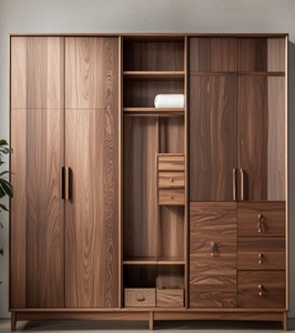 Armoire de chambre à coucher moderne et simple, en bois personnalisé, en MDF, avec grain de bois, pour vêtements - Product Image 2