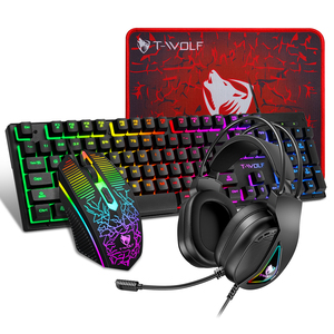 Giá bán buôn 4 trong 1 Bộ <span class=keywords><strong>104</strong></span> phím 7 màu RGB USB có dây Bàn phím chơi Game và chuột combos với chuột Pad - Product Image 1