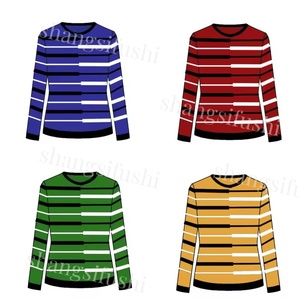 Produttore OEM ODM Custom abbigliamento da <span class=keywords><strong>donna</strong></span> <span class=keywords><strong>di</strong></span> ultima generazione a <span class=keywords><strong>maglia</strong></span> a righe girocollo a maniche lunghe Cardigan maglione Top - Product Image 1