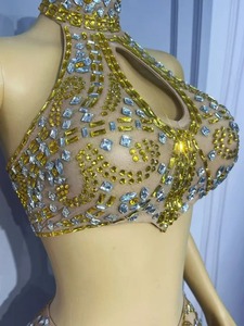 Conjunto de Top y Falda con Pedrería Brillante de Lujo para Danza de Xinjiang, para Mujer, Ideal para Escenario, Fiestas de Cumpleaños, Celebraciones, Cantantes y Bailarinas - Product Image 4