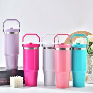 Gobelet isotherme de voyage 30oz mat pour sublimation, avec poignée et couvercles, bouteille d'eau avec poignée et paille, entrepôt USA - Product Image 4