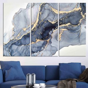 Modern <b>Abstract</b> Blue and Gold Marble <b>Canvas</b> Art <b>Print</b> - Elegant Decor,SET OF 3 <b>CANVAS</b> - Product Image 3