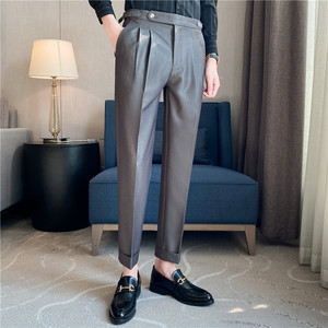 Pantalon de <span class=keywords><strong>costume</strong></span> formel plissé pour <span class=keywords><strong>homme</strong></span>, pantalon de <span class=keywords><strong>costume</strong></span> décontracté uni pour <span class=keywords><strong>homme</strong></span>, pantalon à jambe droite taille haute, slim - Product Image 4