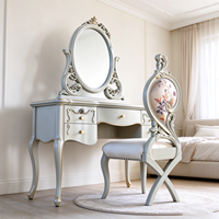 Ensemble de coiffeuse de style français classique avec miroir et chaise, table de maquillage en bois massif sculpté à la main pour une chambre élégante