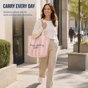Striped Canvas Tote <b>Bag</b> with Rope Handles Customizable Logo Eco-Friendly for Promotional Events - Product Image 6