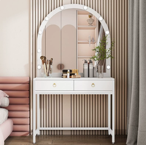 Modern <strong>Make</strong> <strong>up</strong> <strong>Vanity</strong> Table with LED Light Arch Mirror Storage Drawers Dressing Desk Bedroom Furniture - Product Image 3