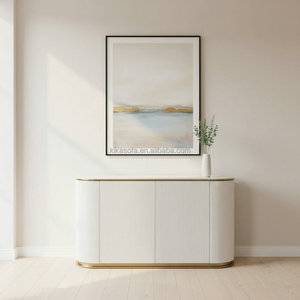 طاولة بوفيه عصرية بتصميم نورديك قابلة للتخصيص مع قاعدة من الفولاذ المقاوم للصدأ الذهبي وإطار خشبي أبيض وسطح من الحجر المتكلس - Product Image 4