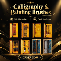 Ensemble de stylos de calligraphie chinoise professionnels, 5 pièces, poils de loup, boîte en bois massif, pinceaux de peinture à l'encre Sumi-e, faits à la main