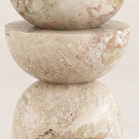 Table d'appoint en marbre onyx rose mélangé, sculpture à deux niveaux avec bols imbriqués, style Wabi, pour salon, maison de rêve